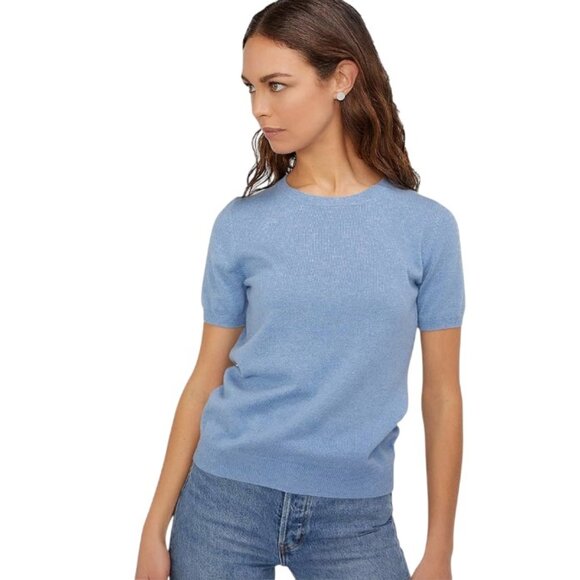 State 100% Pure Cashmere Blue Short Sleeve Crewneck Sweater M, Worn Once - Picture 7 of 7